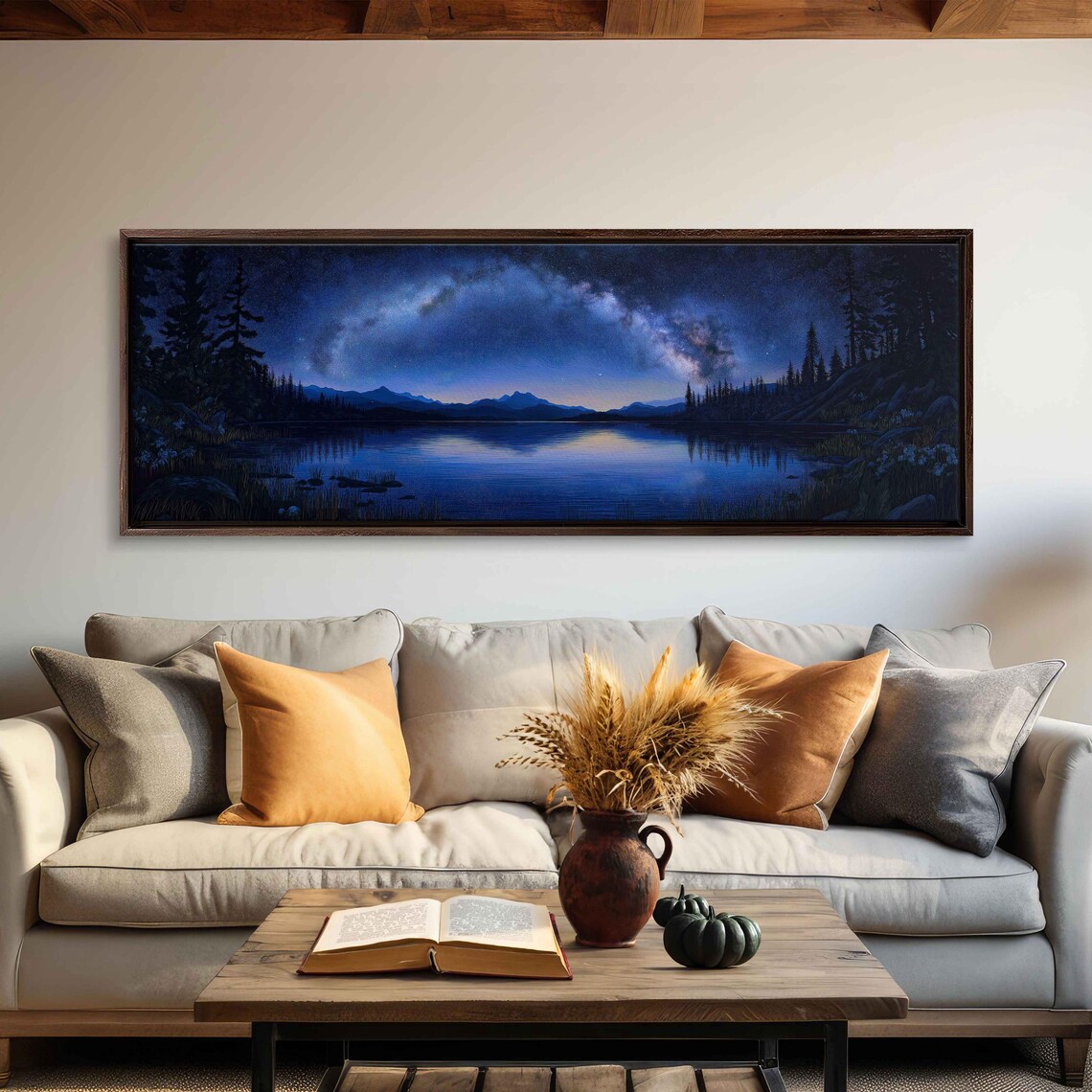 Starry Night Sky Over Tranquil Lake, Peaceful Milky Way Reflection