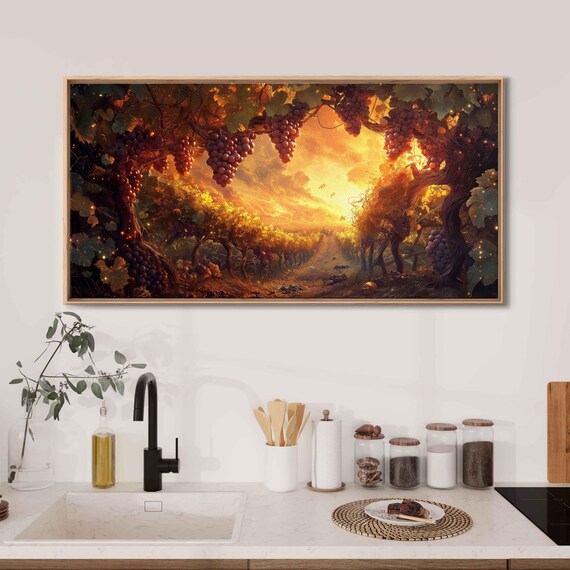 Mystical Vineyard With Colossal Grape Clusters Wall Art Print