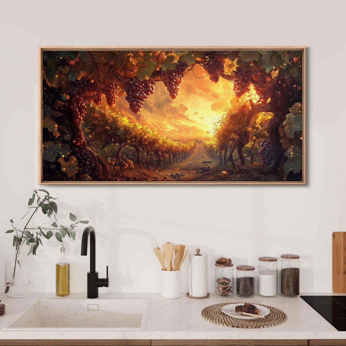 Mystical Vineyard With Colossal Grape Clusters Wall Art Print