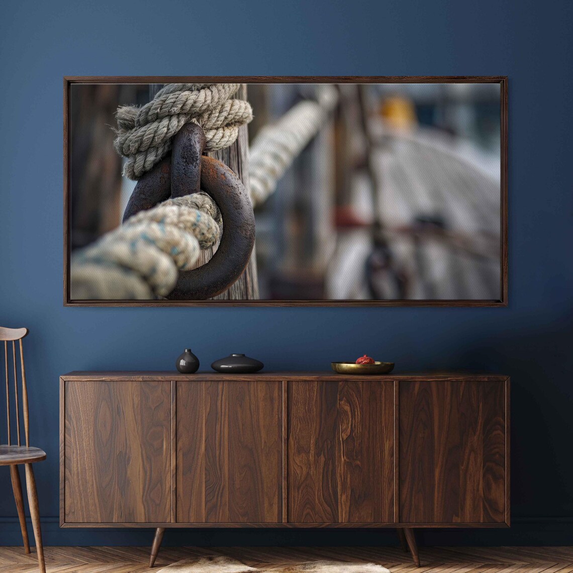 Rope Tied Around Rusty Anchor Ring Harbor Close-Up Photo Poster - Image 3