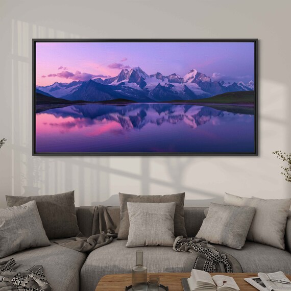 Swiss Alps Sunset Photo Calm Lake Colorful Cloudy Sky Lush Greenery Wall Art Print Ready To Hang