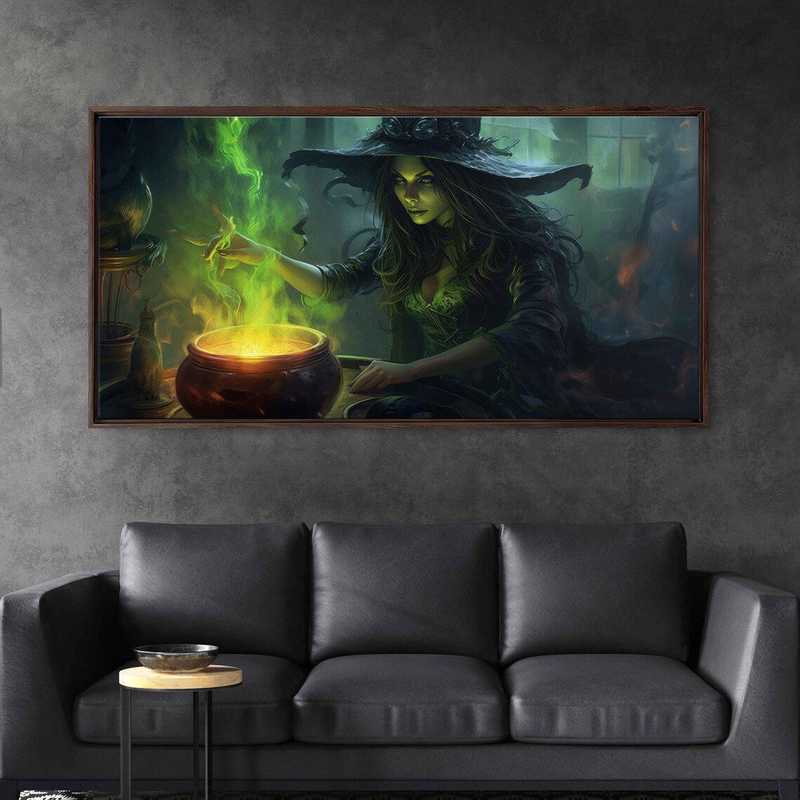 Dark Witch Brewing Green Potion Cauldron Magic Flames Fantasy Art Print - Image 2