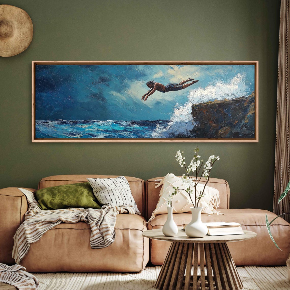 Cliff Diver Leaping Into Ocean Dramatic Waves Adventure Art Poster - Image 3
