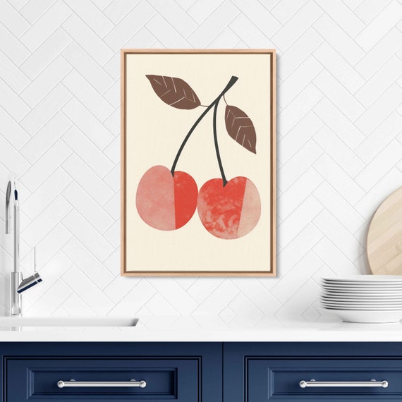 Pair Of Cherries Wall Art Print Matisse Style Simple Art Pastel Fruit Painting Ready To Hang