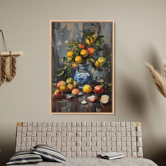 Still Life Oil Painting Vase Of Fruit Growing Palette Knife Style Painting Wall Art Print Mothers Day Gift