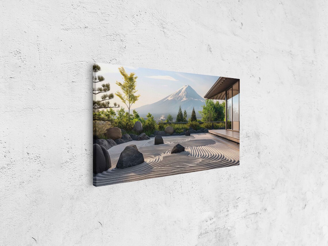 Japanese Zen Garden Overlooking Mount Fuji Art Print - Image 4