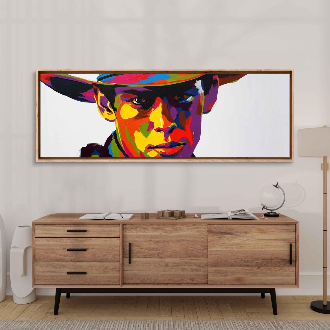 Pop Art Cowboy Face Rainbow Color Blocks Panoramic Wall Poster - Image 3