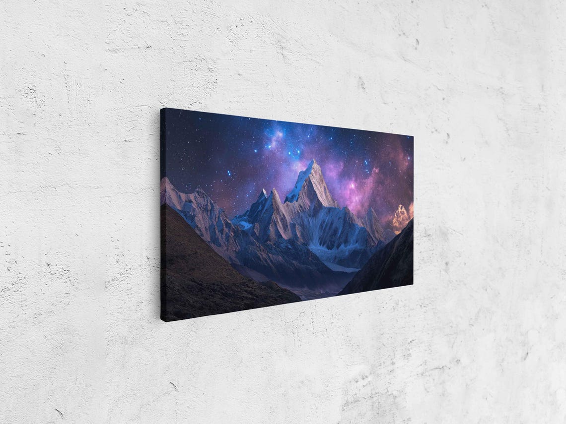 Mesmerizing Starry Sky Above Jagged Mountain Peaks Wall Art Print - Image 4