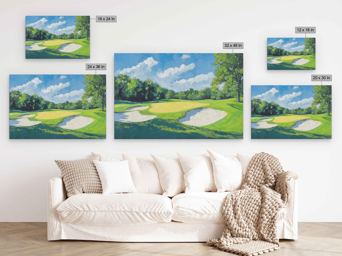 Championship Golf Green White Sand Bunkers Blue Sky Painting Poster - Image 2
