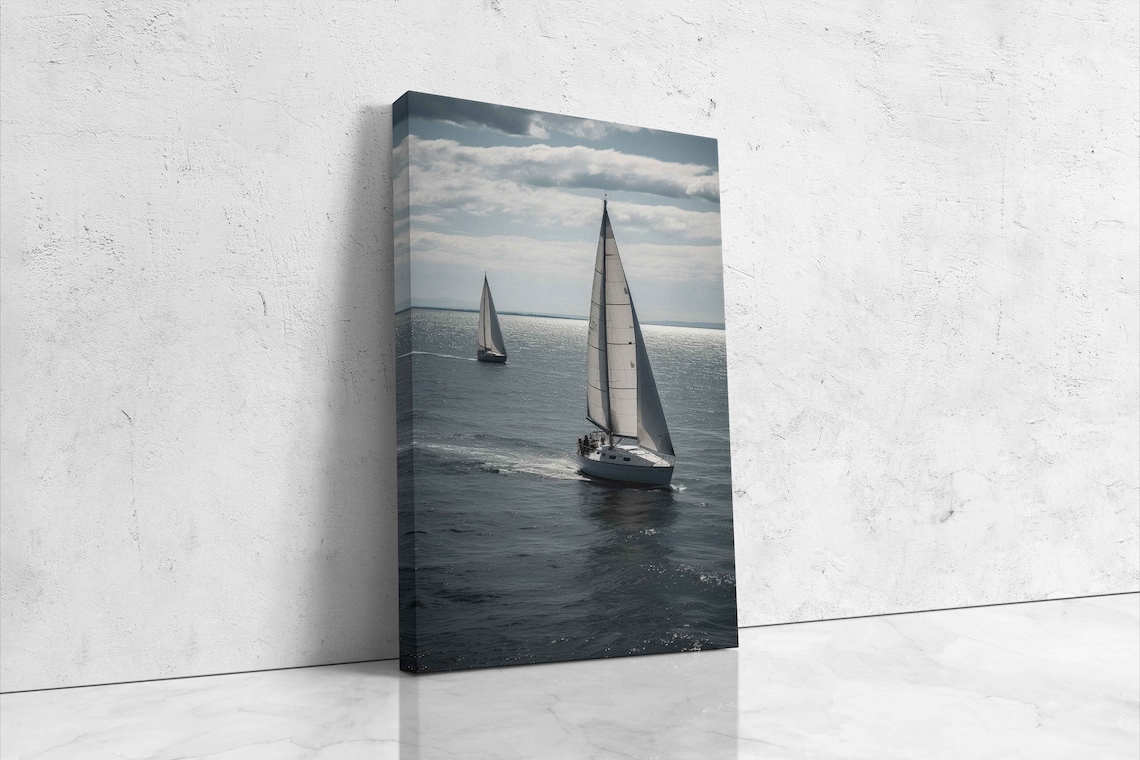 Sailboats Gliding On Open Ocean Cloudy Sky Photorealistic Travel Poster - Image 4