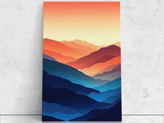 Colorful Minimalist Mountain Semi Abstract Art Framed Print Office Decor