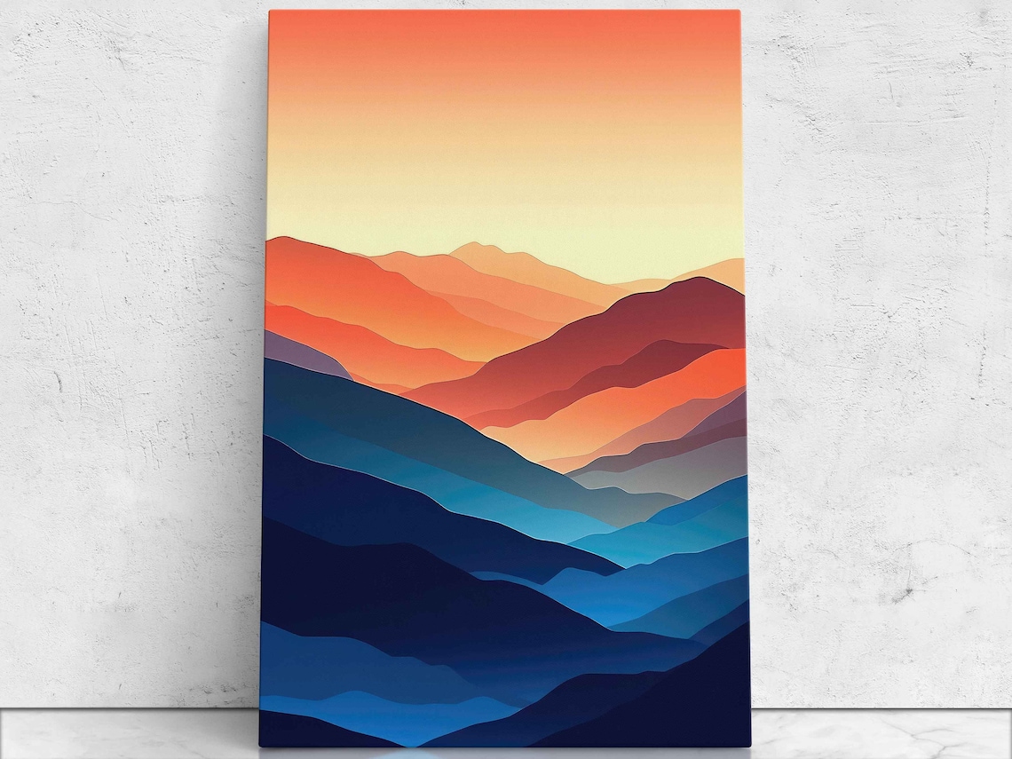 Colorful Minimalist Mountain Semi Abstract Art Framed Print Office Decor