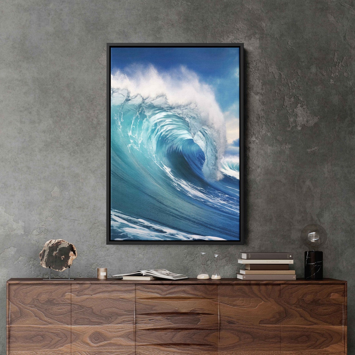 Big Ocean Wave Hdr Photo Ocean Waves Art Framed Print Ready To Hang Gift For Surfer Gift For Ocean Lover - Image 2