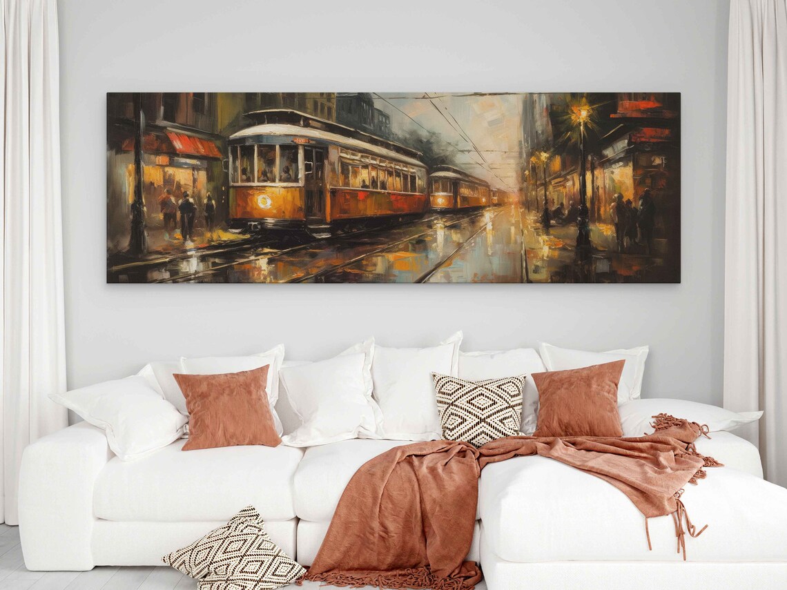 New Orleans Streetcar Rainy Night Vintage Street Oil Painting Poster - Image 2