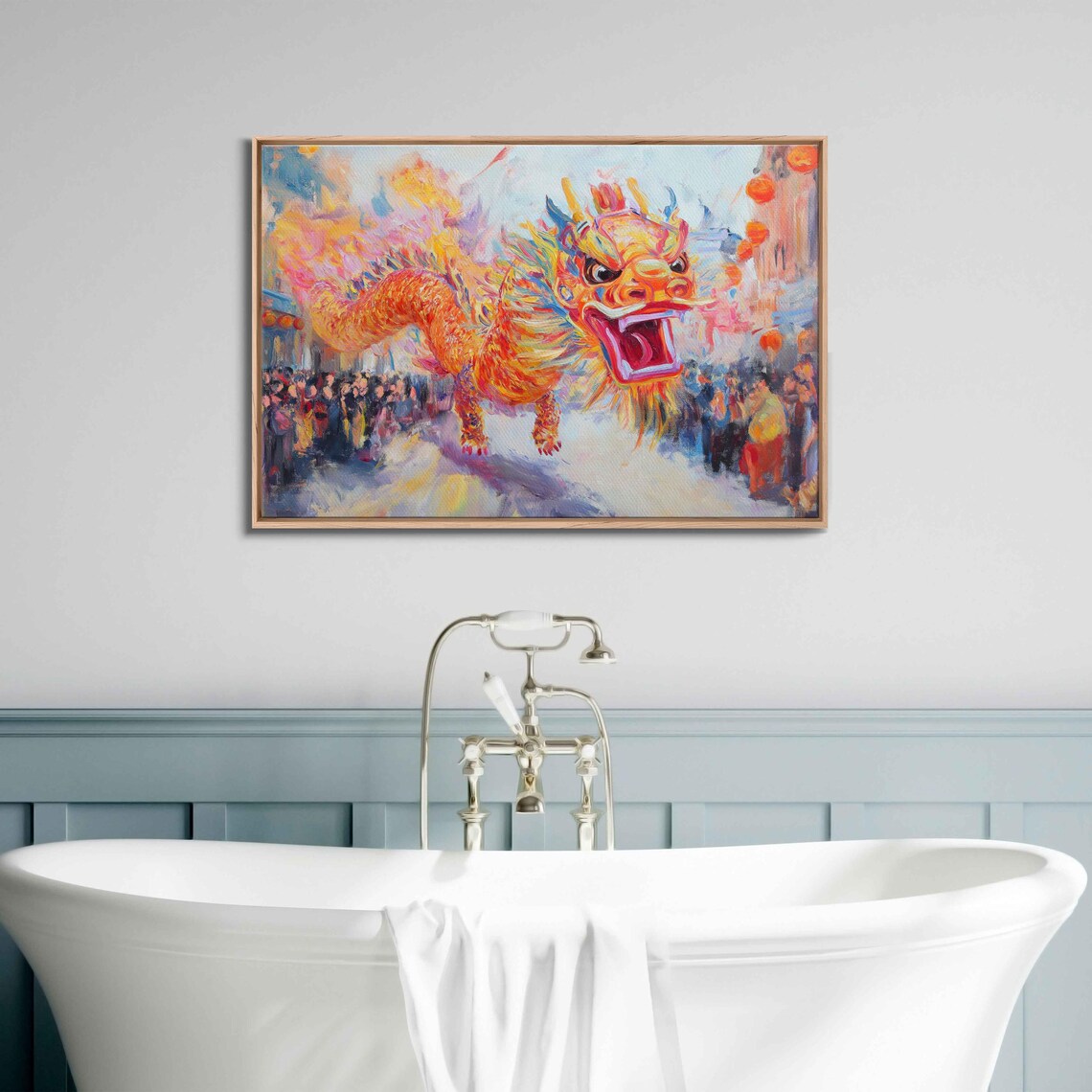 Chinese Dragon Dance Parade Golden Dragon Street Festival Painting Poster - Image 3