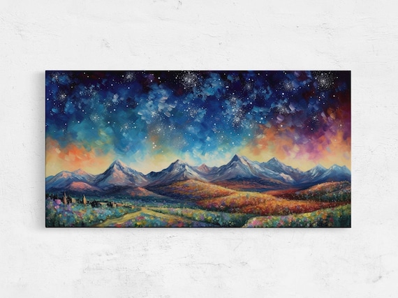 Colorful Rolling Hills And Mountain Range Bright Colorful Sky Framed Print Ready To Hang Bright And Uplifting Living Room Decor