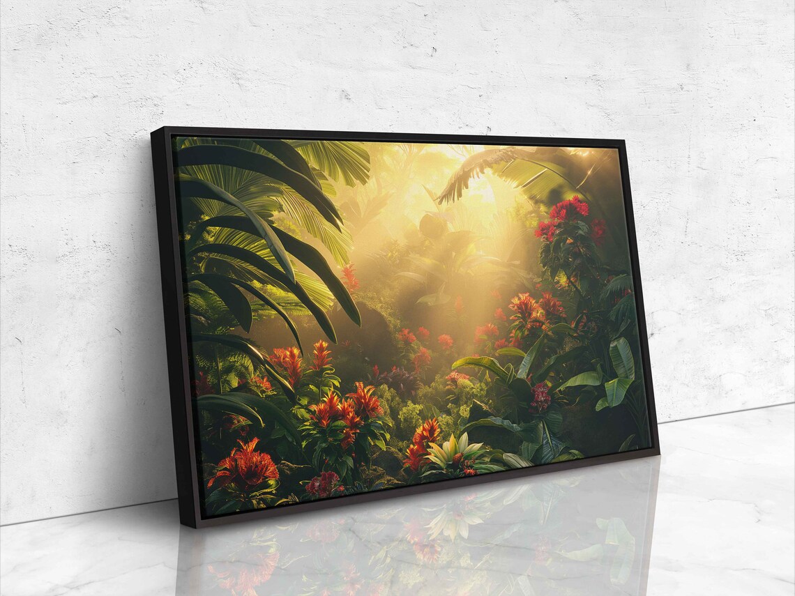 Sunlit Rainforest Lush Greenery Wall Art Print Ready To Hang - Image 4