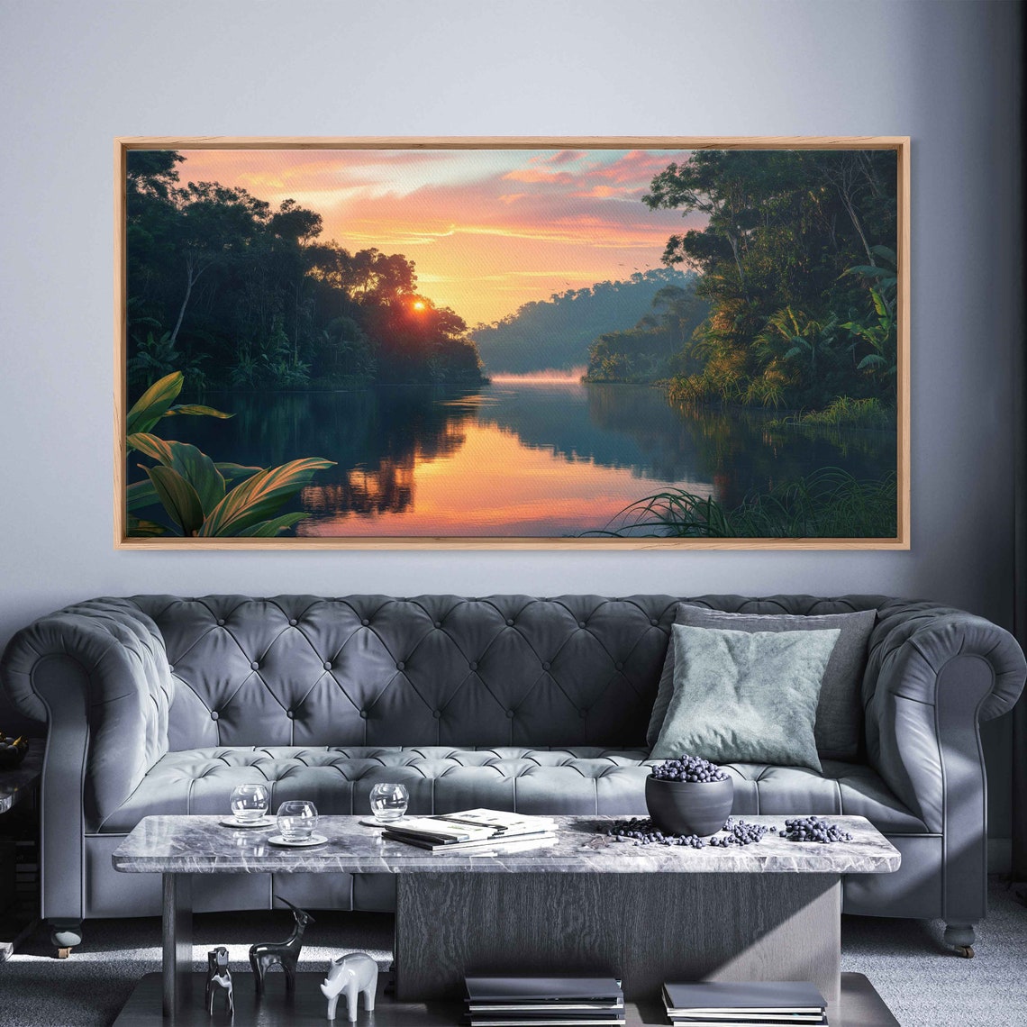 Rainforest At Sunset Panoramic Shot Wall Art Print Lush Jungle River Landscape Tropical Climate Nature Poster Ready To Hang - Image 2
