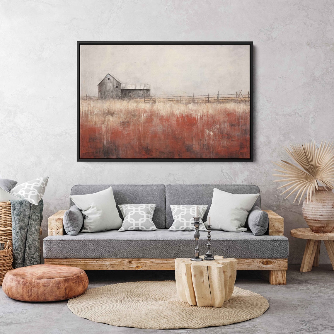 Rustic Old Barn Wheat Field Fence Minimalist Farmhouse Wall Art Print - Image 3