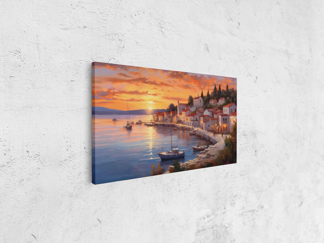 Mediterranean Coastal Town Sunset Harbor Sailboats Vertical Poster - Image 4