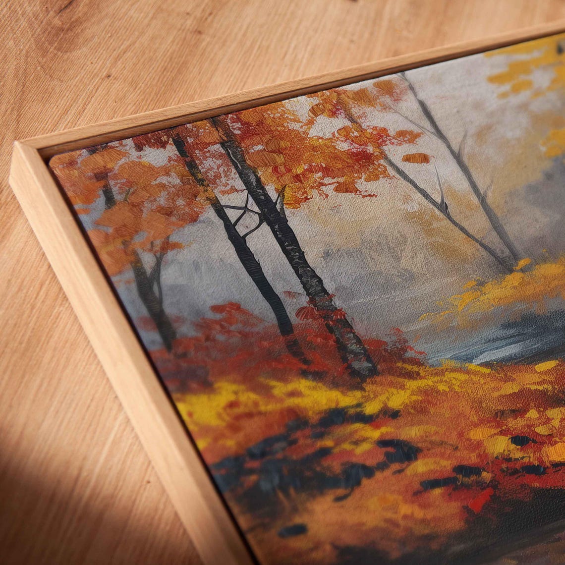 Deer Drinking From Forest Stream Autumn Woods Painting Wall Art - Image 2
