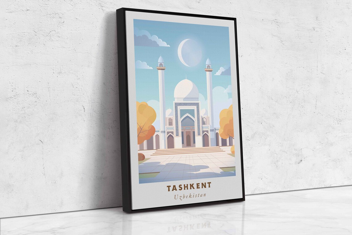 Tashkent Uzbekistan White Domed Mosque Crescent Moon Art Poster - Image 2