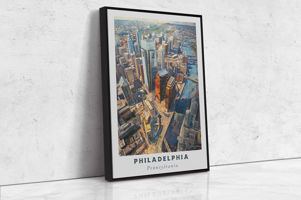 Philadelphia Pennsylvania Center City Aerial Skyline River Day Poster - Image 2