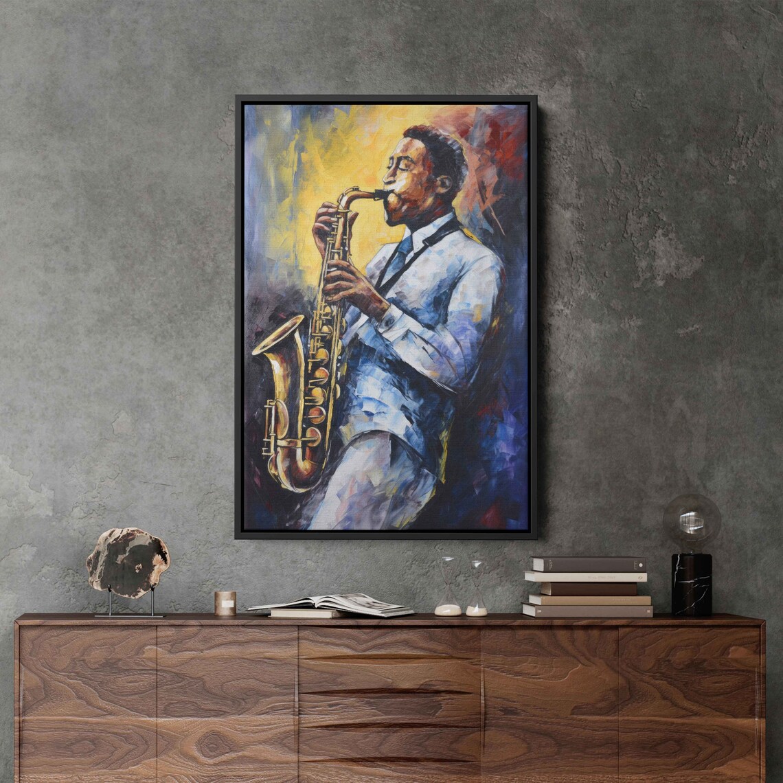 Jazz Saxophonist White Suit Golden Horn Vibrant Oil Painting Music Art Print - Image 2
