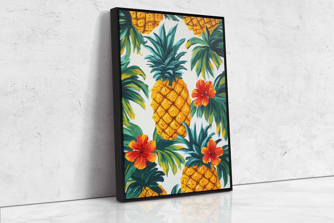 Golden Pineapples And Red Hibiscus Tropical Summer Art Poster - Image 4