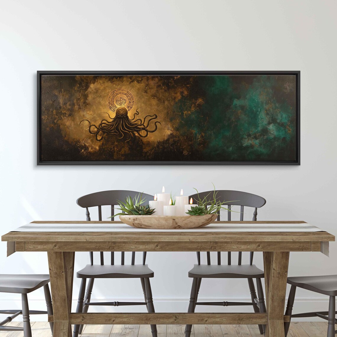 Cthulhu Ancient Rune Circle Dark Gold Emerald Occult Art Poster - Image 3