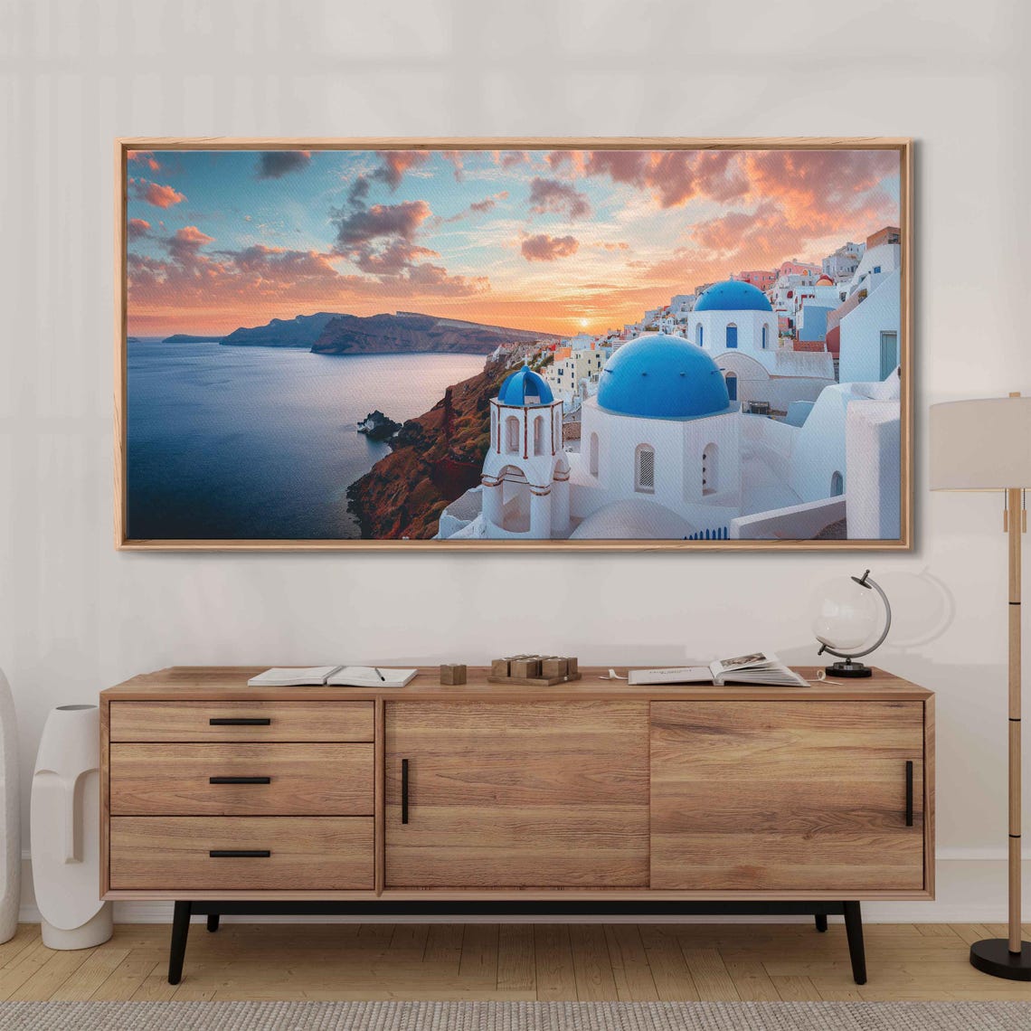 Santorini Greece Blue Domes Sunset Caldera Sea View Travel Poster
