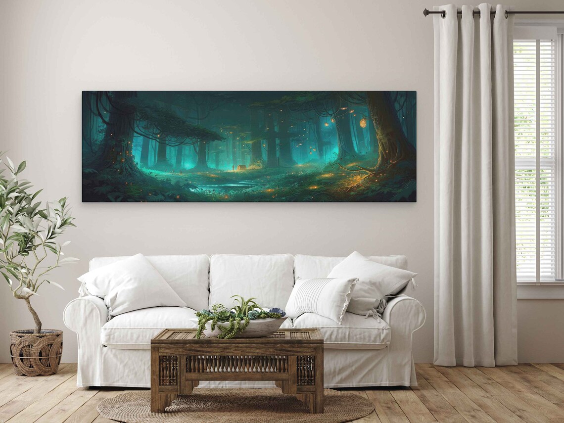 Enchanted Firefly Forest, Panoramic Wall Art Print - Image 4