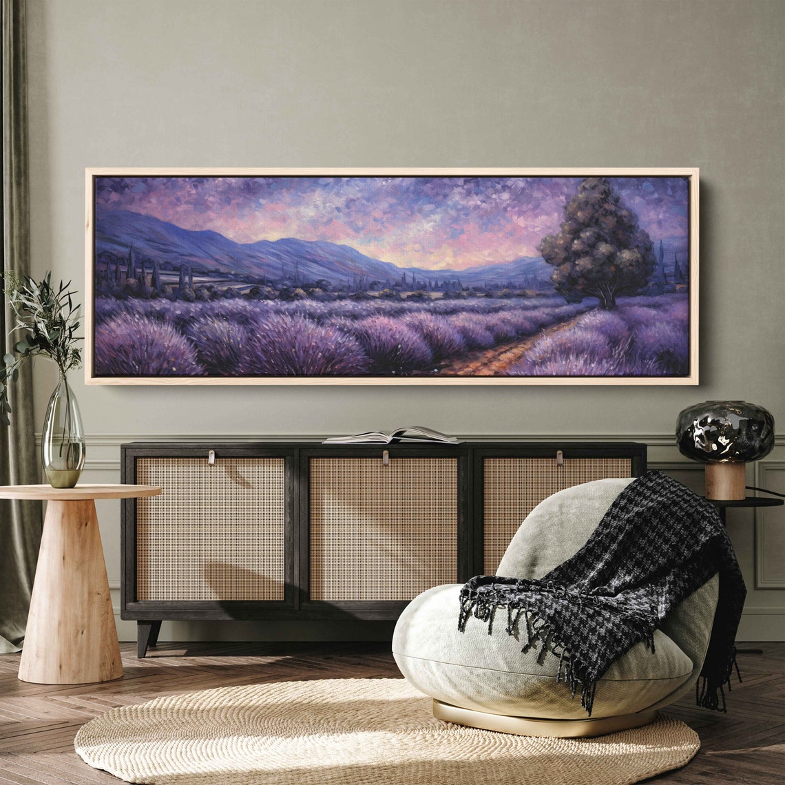 Lavender Field Hills Panoramic Sunset Purple Mountain View Art Print - Image 3