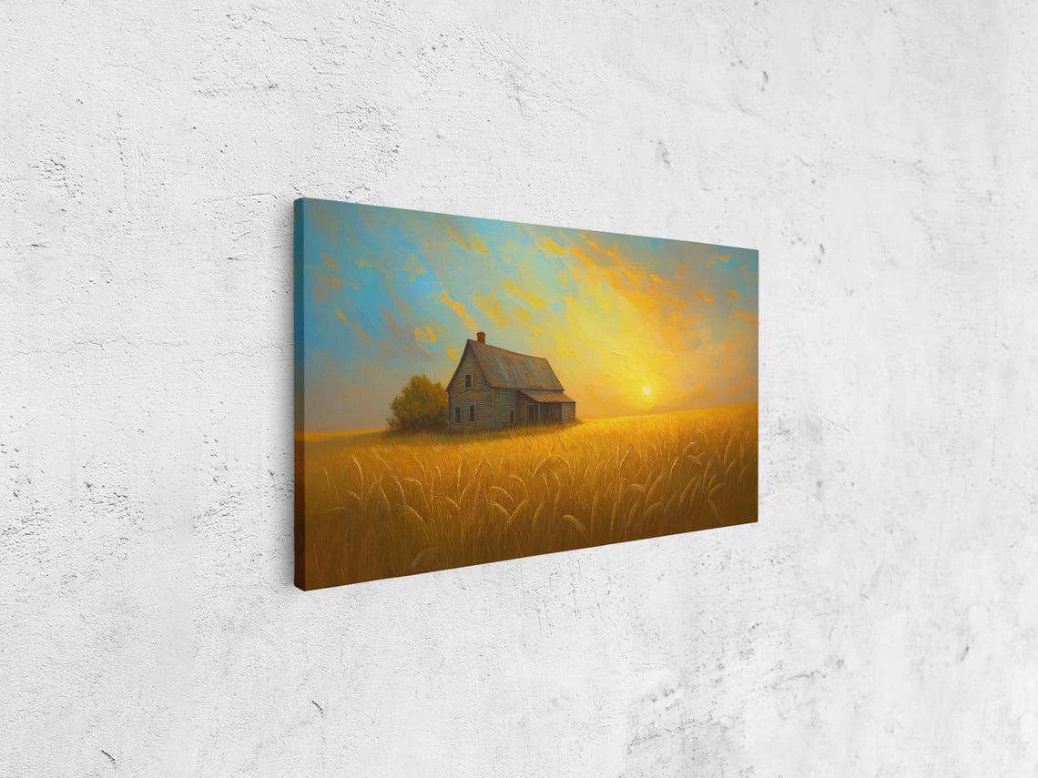 Nostalgic Farmhouse In A Golden Wheat Field Wall Art Print - Image 4