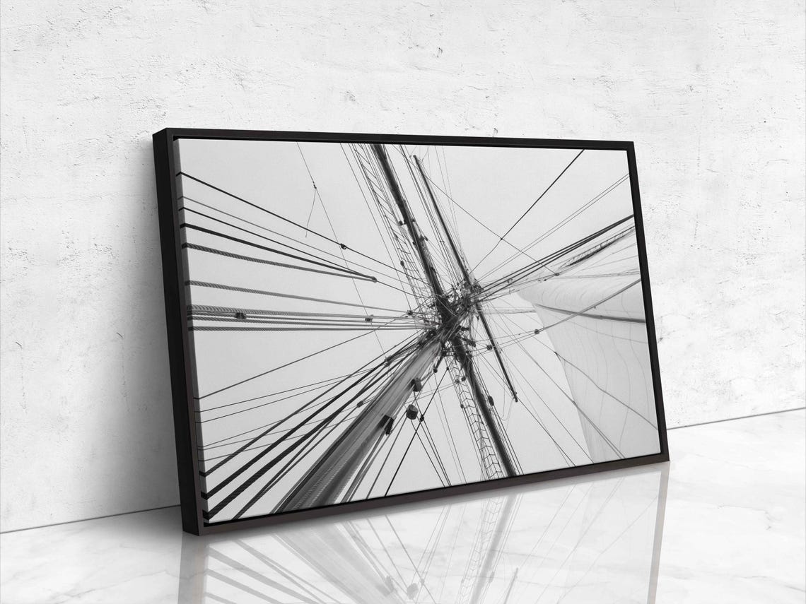 Tall Ship Mast Rigging Lines Black White Minimalist Nautical Print - Image 4