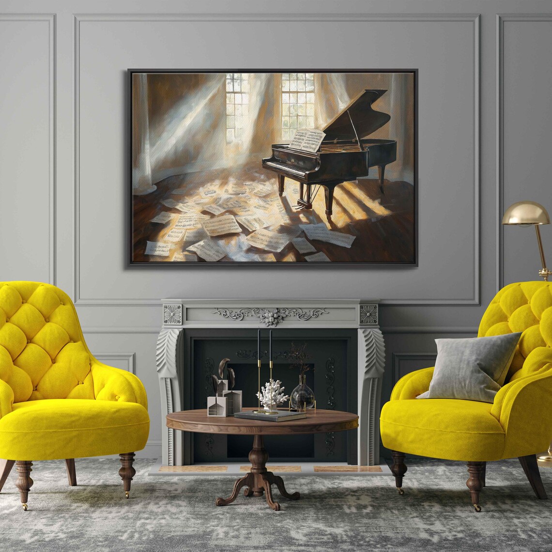 Grand Piano In Sunlit Room With Scattered Sheet Music Wall Poster - Image 3