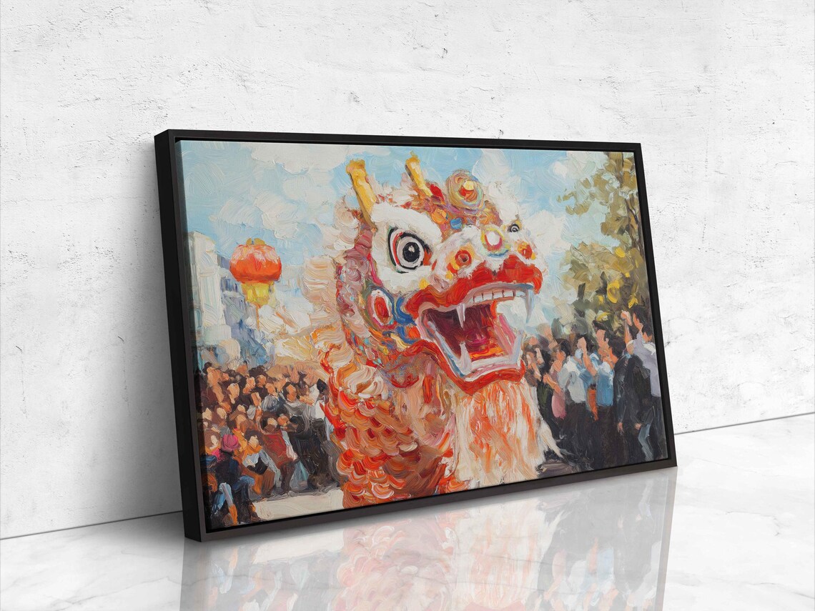 Dragon Dance Parade Art Print, Festive Costumes - Image 4
