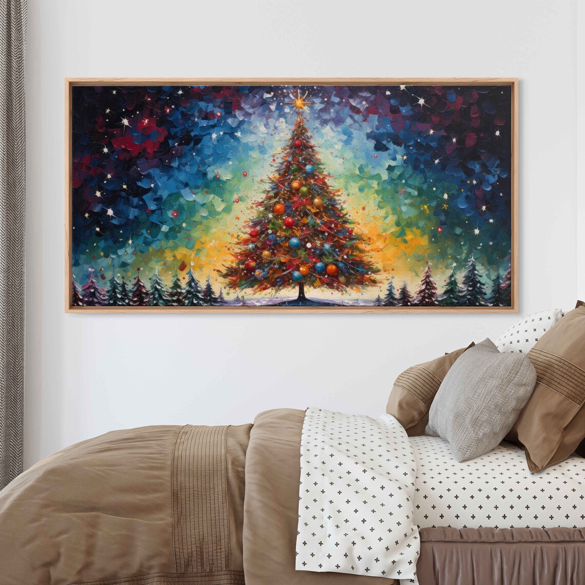 Vibrant Colorful Christmas Tree Ornaments Cosmic Night Sky Poster - Image 4