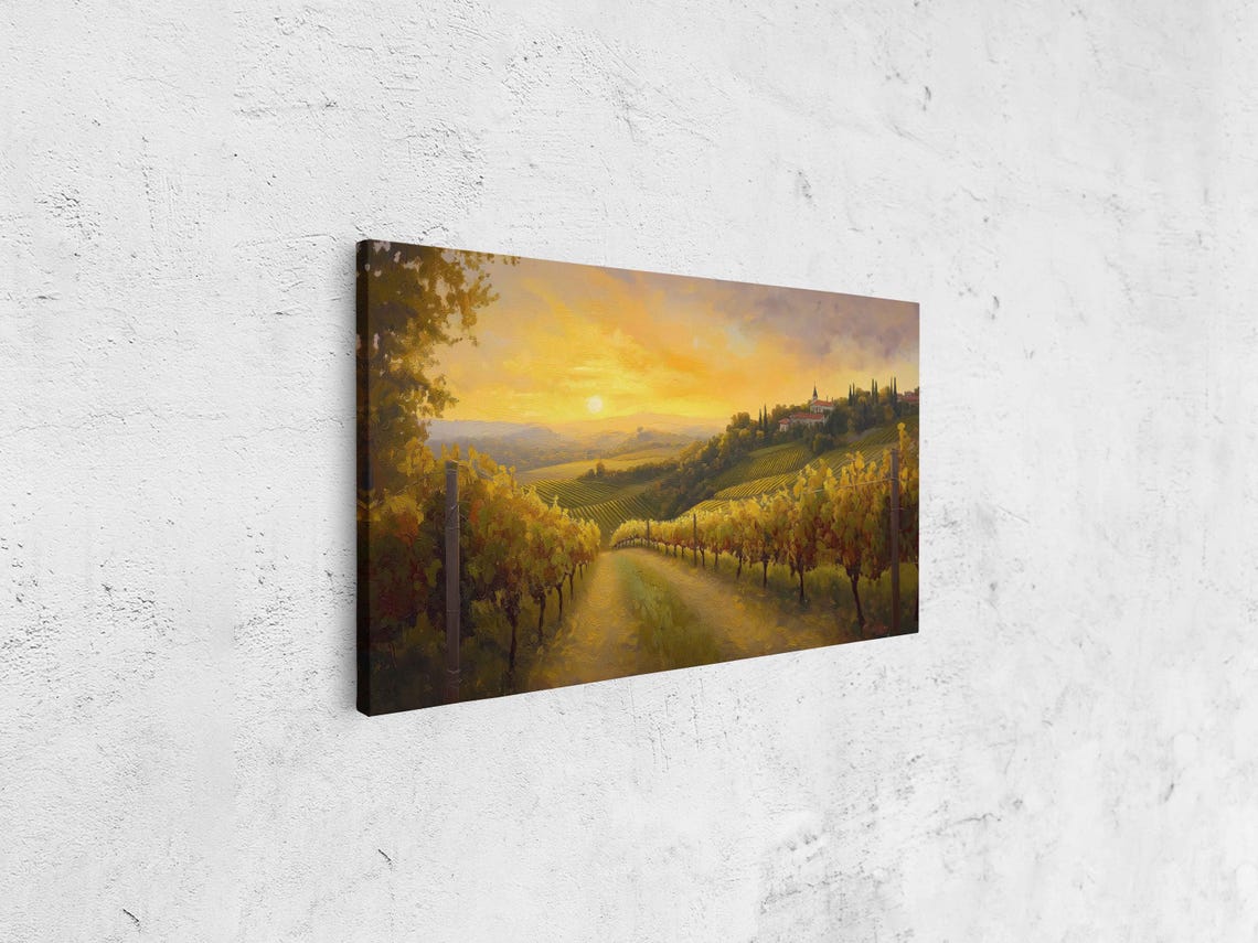 Idyllic Vineyard On A Hillside Wall Art Print Golden Sunset Lush Grape Vines Scenic Landscape - Image 4