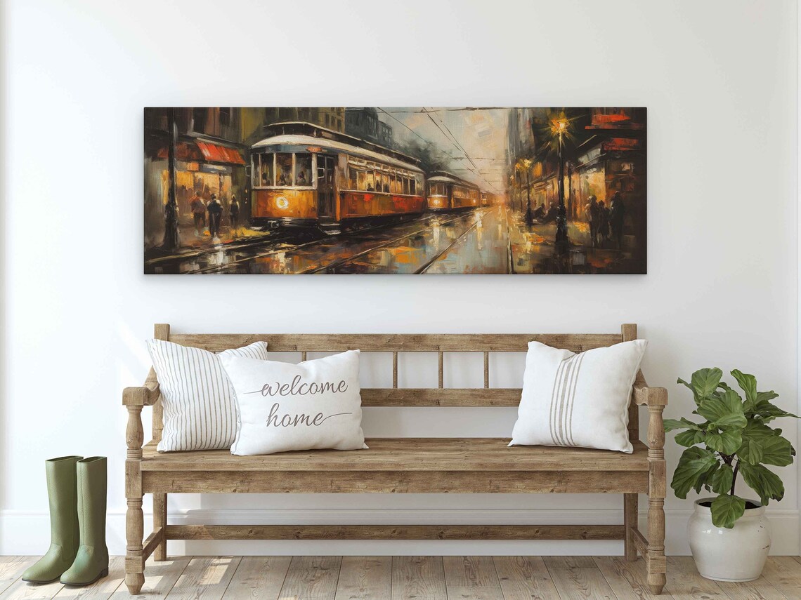 New Orleans Streetcar Rainy Night Vintage Street Oil Painting Poster - Image 3