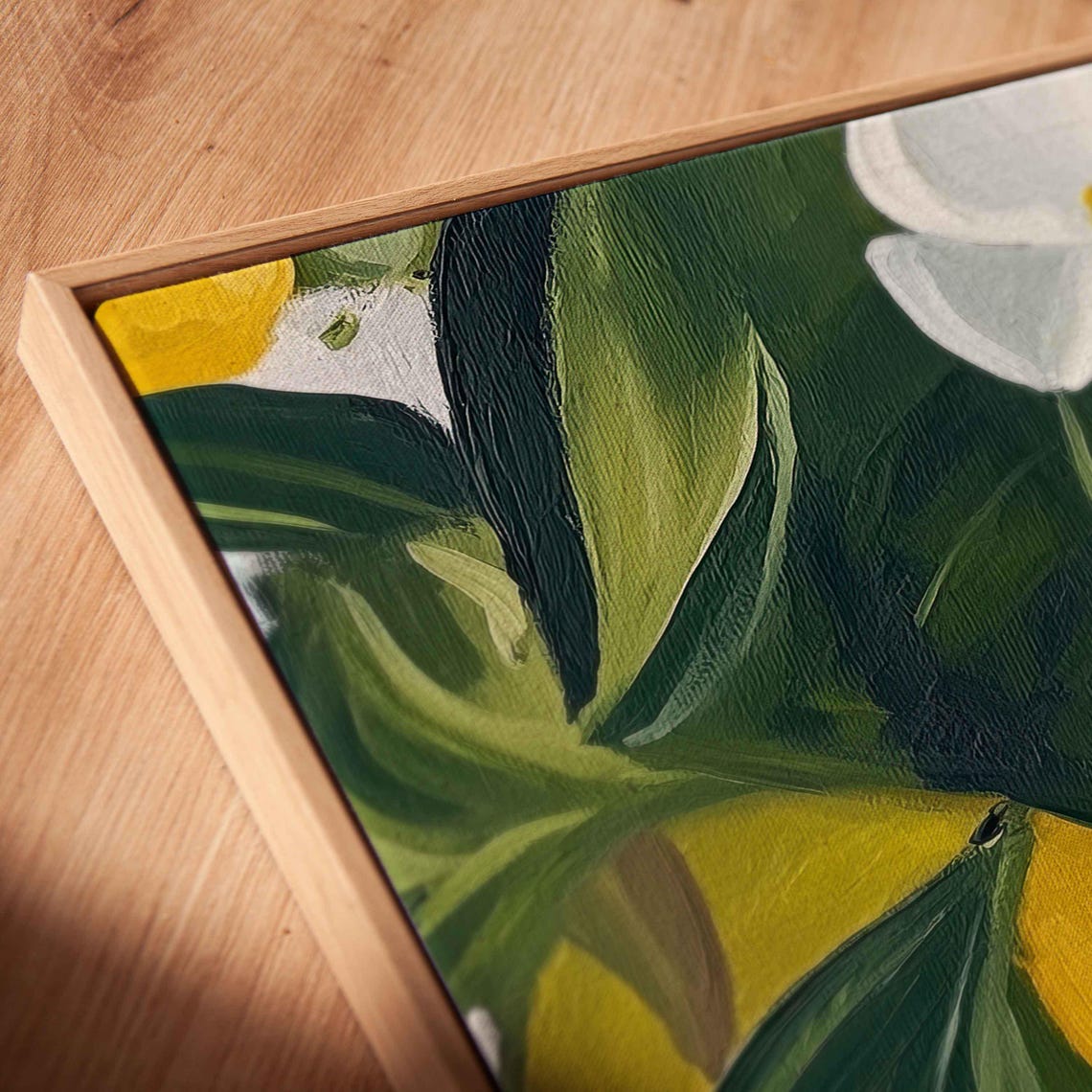 Sunny Lemons White Blossoms Green Leaves Bright Panoramic Art Poster - Image 2