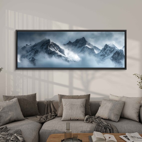 Photo Of Swiss Alps Cloudy Sky Misty Snowy Mountains Wall Art Print Ready To Hang