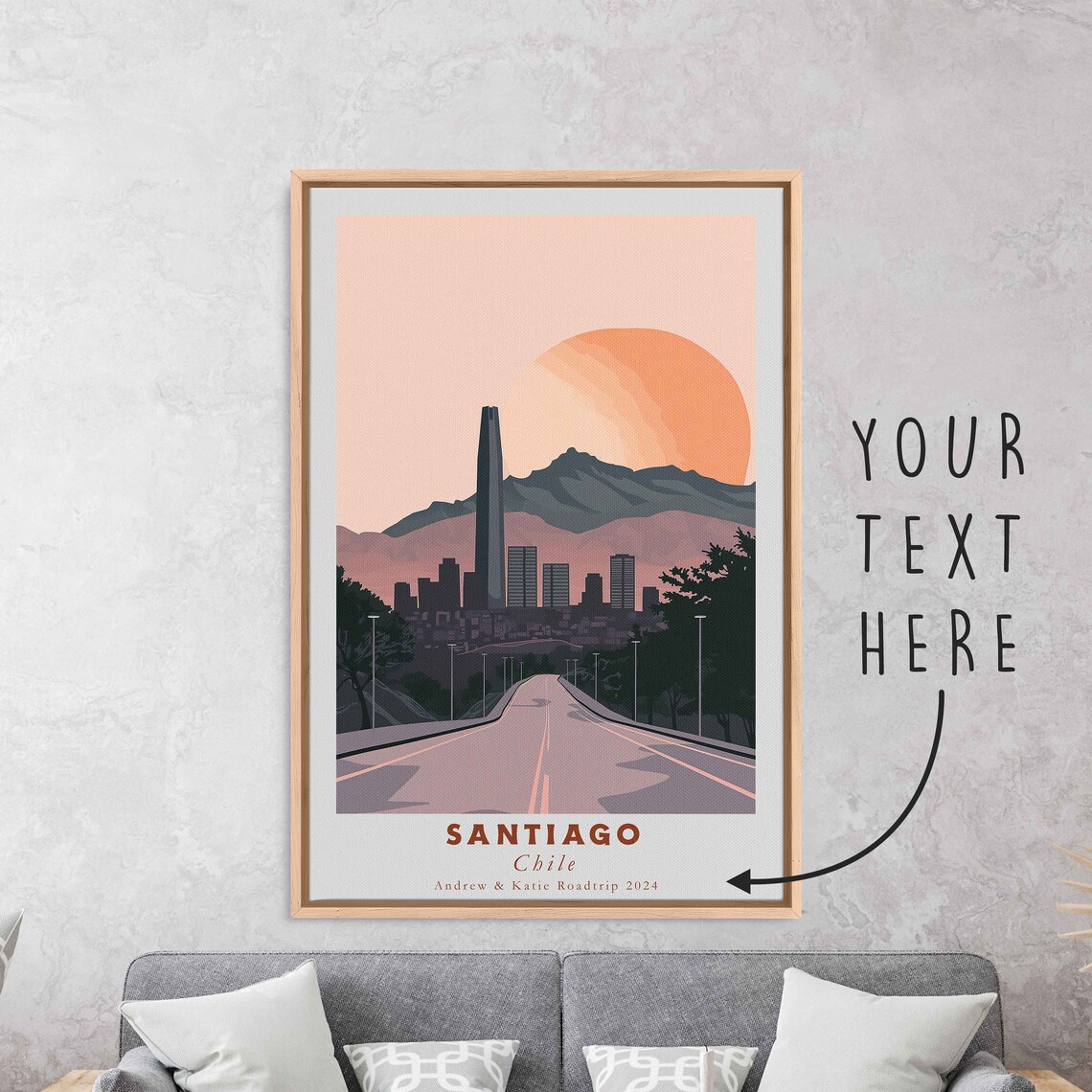 Santiago Chile Andes Mountains Gran Torre Sunset Travel Poster - Image 3