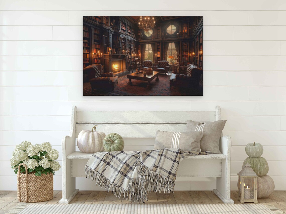 Cozy Library With A Fireplace, Book Nook Decor - Image 2
