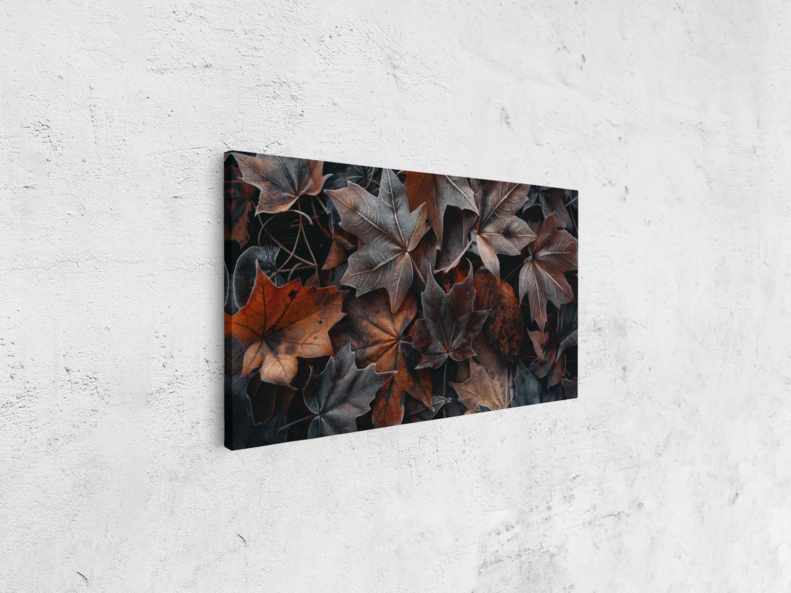 Frost Covered Autumn Maple Leaves Close Up Moody Fall Nature Poster - Image 4