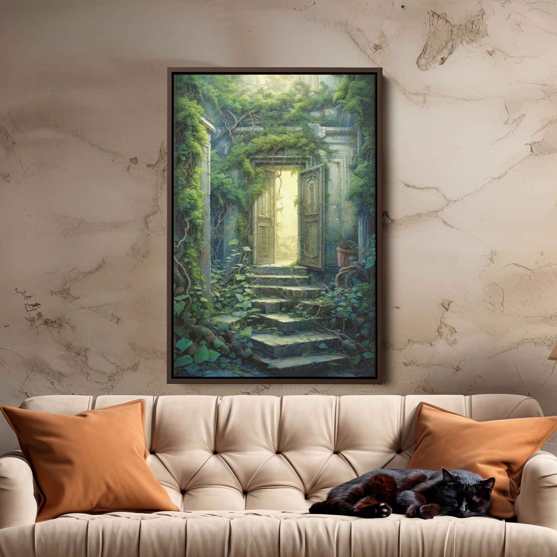 Enchanted Door Ivy Covered Stone Ruins Glowing Forest Art Print - Image 2
