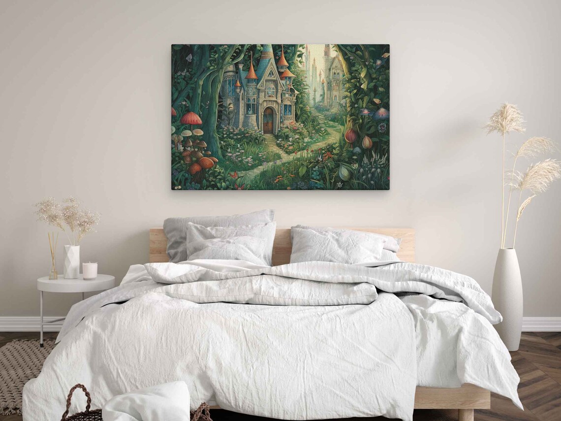 Fairy Tale Castle Enchanted Forest Mushroom Garden Fantasy Art Poster - Image 3