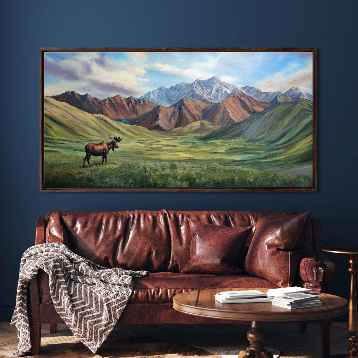 Majestic Moose Mountain Valley Wildlife Scenic Landscape Poster