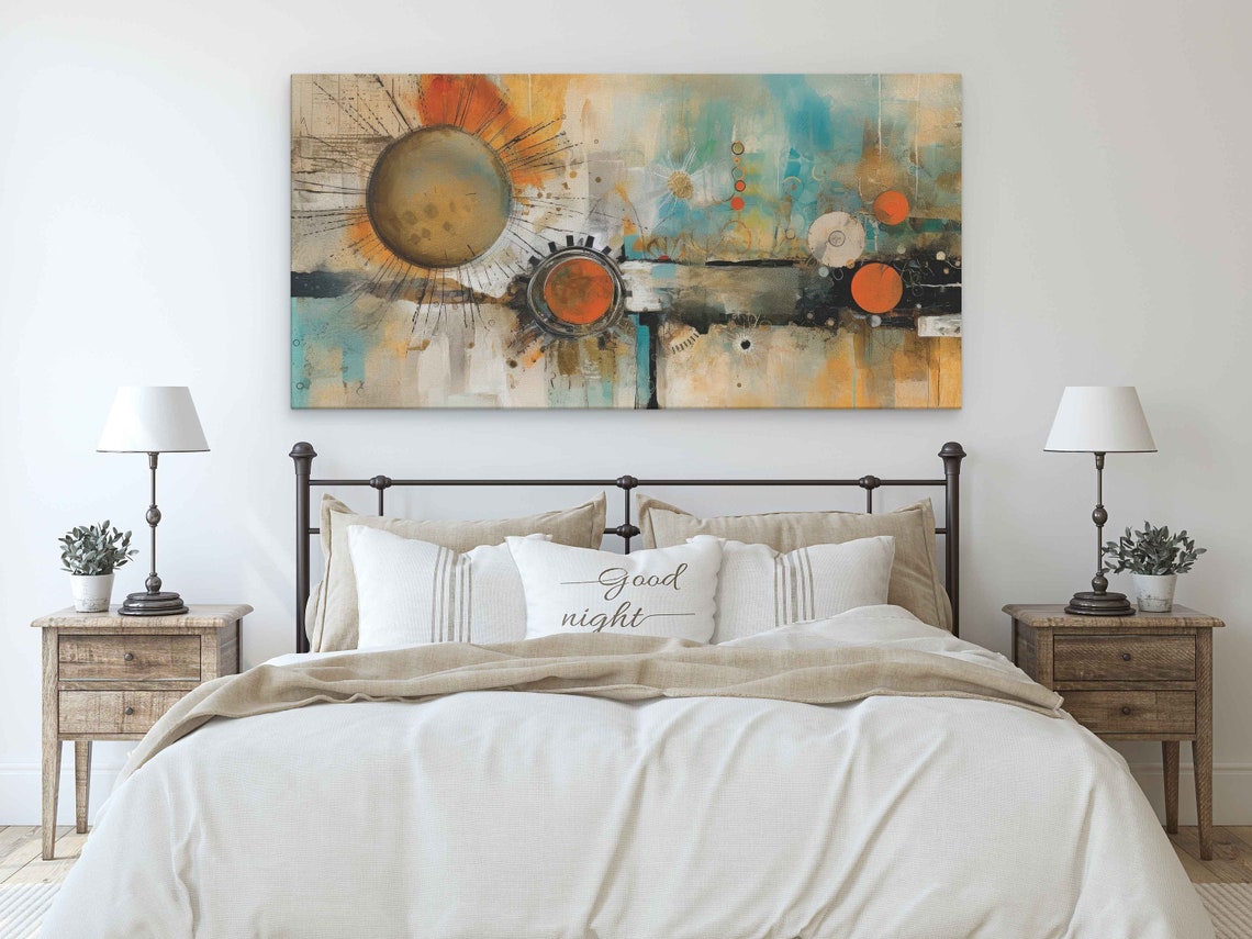 Abstract Paint Splash Teal Orange Circles Modern Boho Art Print - Image 3