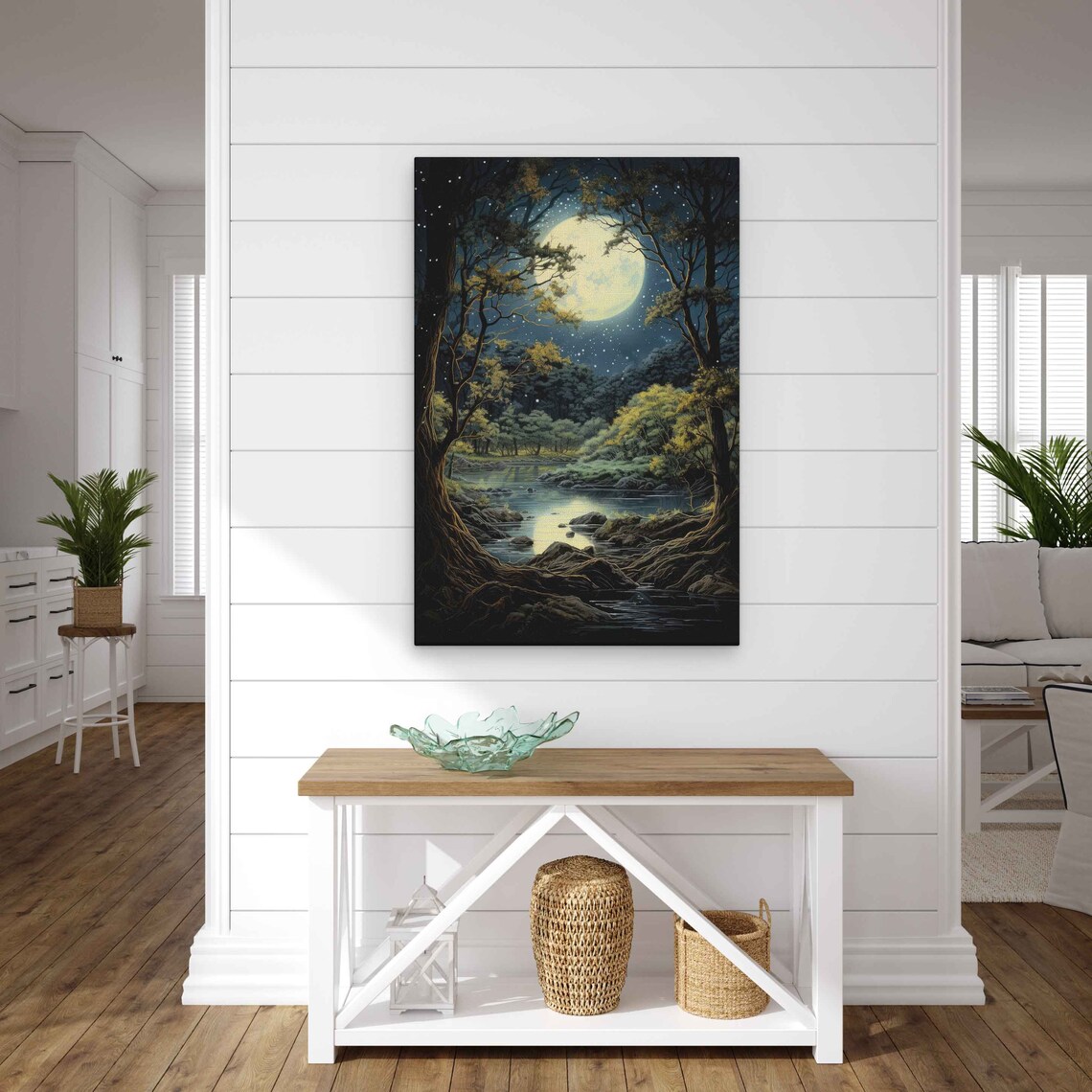 Moonlit Forest Acrylic Painting Art Print, Guest Room - Image 3